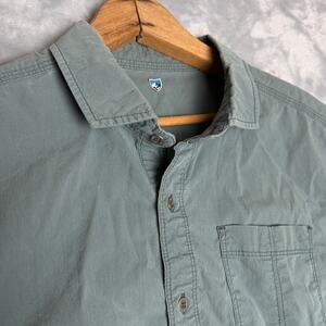 Kuhl Shirt Mens S Gray/Green Short Sleeve Cotton Blend Button Down